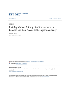 A Study of African-American Females and Their Ascent to the Superintendency Tracy M