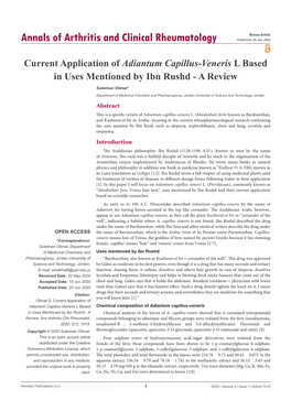 Current Application of Adiantum Capillus-Veneris L Based in Uses Mentioned by Ibn Rushd - a Review