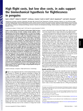 High Flight Costs, but Low Dive Costs, in Auks Support the Biomechanical