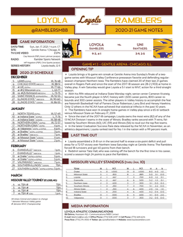 Loyola Ramblers @Ramblersmbb 2020-21 Game Notes