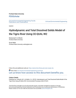 Hydrodynamic and Total Dissolved Solids Model of the Tigris River Using CE-QUAL-W2