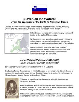 Slovenian Innovators: from the Workings of the Earth to Travels in Space