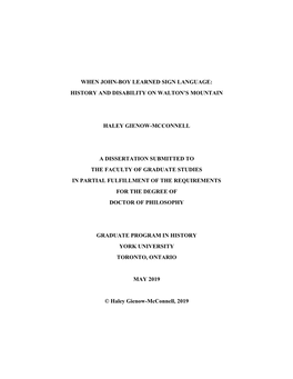 When John-Boy Learned Sign Language: History and Disability on Walton's Mountain Haley Gienow-Mcconnell a Dissertation Submitt