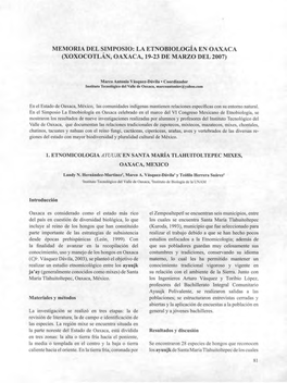 La Etnobiología En Oaxaca (Xoxocotlán, Oaxaca, 19-23 De Marzo Del 2007)