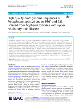 High Quality Draft Genome Sequences of Mycoplasma Agassizii Strains
