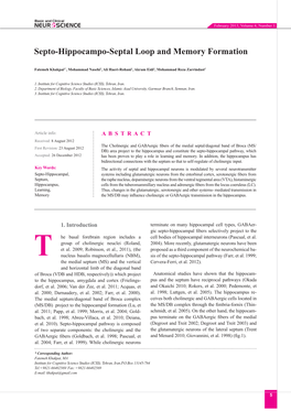 Septo-Hippocampo-Septal Loop and Memory Formation