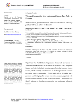 Tobacco Consumption Interventions and Smoke-Free Policy in Ecuador Intervenciones Gubernamentales Sobre El Consumo De Tabaco