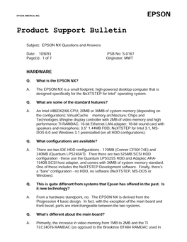 Product Support Bulletin