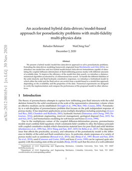 An Accelerated Hybrid Data-Driven/Model-Based Approach for Poroelasticity Problems with Multi-ﬁdelity Multi-Physics Data