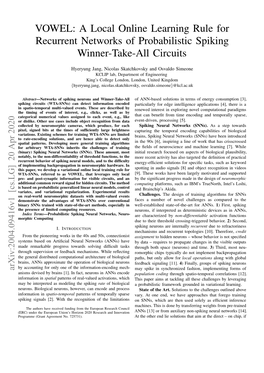 VOWEL: a Local Online Learning Rule for Recurrent Networks of Probabilistic Spiking Winner-Take-All Circuits