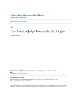 How American Judges Interpret the Bill of Rights. Norman Dorsen