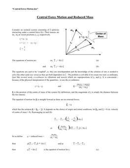 Central Force Motion and Reduced Mass