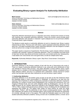 Evaluating Binary N-Gram Analysis for Authorship Attribution