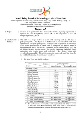 Kwai Tsing District Swimming Athlete Selection