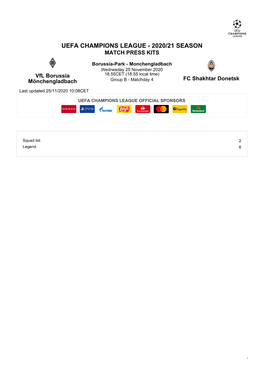 Uefa Champions League - 2020/21 Season Match Press Kits