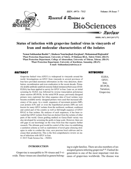 Status of Infection with Grapevine Fanleaf Virus in Vineyards of Iran and Molecular Characteristics of the Isolates