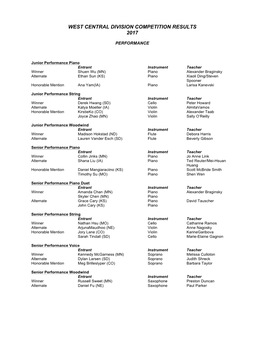 West Central Division Competition Results 2017