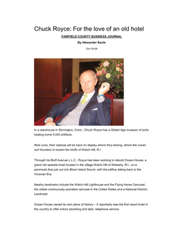 Chuck Royce: for the Love of an Old Hotel FAIRFIELD COUNTY BUSINESS JOURNAL