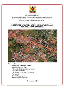 Republic of Kenya Ministry of Lands, Housing and Urban Development Urban Development Department