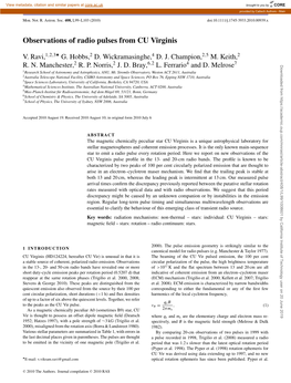 Observations of Radio Pulses from CU Virginis