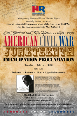 Commemoration of the American Civil War and the Momentous Events That Followed One Hundred and Fifty Years