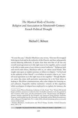 Religion and Association in Nineteenth-Century French Political Thought