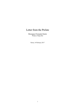 Letter from the Prelate (February 14, 2017)