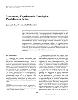 Metamemory Experiments in Neurological Populations: a Review