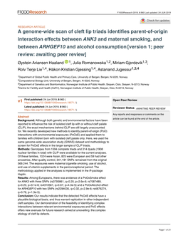 A Genome-Wide Scan of Cleft Lip Triads Identifies Parent-Of-Origin Interaction Effects Between and Maternal Smoking, and ANK3 Be