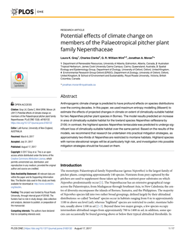 Potential Effects of Climate Change on Members of the Palaeotropical Pitcher Plant Family Nepenthaceae