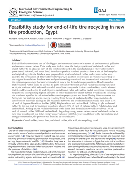 Feasibility Study for End-Of-Life Tire Recycling in New Tire Production, Egypt