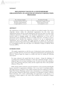 Melanesian Values in a Contemporary Organization: an Analysis of Conflict Resolution Processes