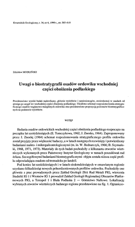 Uwagi 0 Biostratygrafii Osadow Ordowiku Wschodniej Cz~Sci Obnizenia Podlaskiego