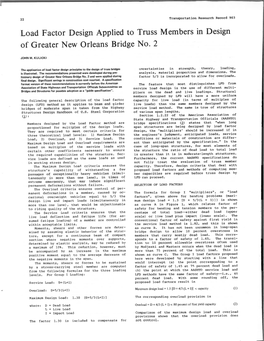 Load Factor Design Applied to Truss Members in Design of Greater New Orleans Bridge No