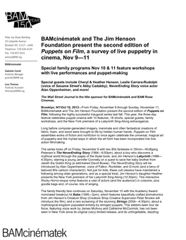 Bamcinématek and the Jim Henson Foundation Present the Second Edition of Puppets on Film, a Survey of Live Puppetry in Cinema, Nov 9—11