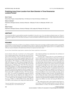 Predicting Liana Crown Location from Stem Diameter in Three Panamanian Lowland Forests1