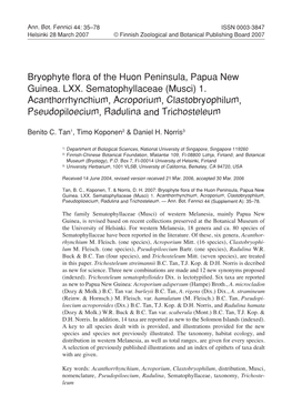 Bryophyte Flora of the Huon Peninsula, Papua New Guinea