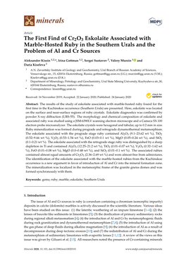 The First Find of Cr2o3 Eskolaite Associated with Marble-Hosted Ruby in the Southern Urals and the Problem of Al and Cr Sources