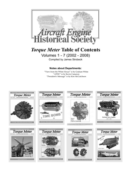 Torque Meter Table of Contents Volumes 1 - 7 (2002 - 2008) Compiled by James Strobeck