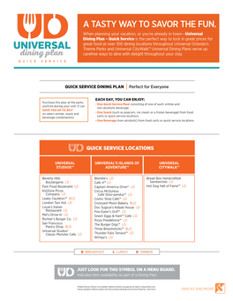 Universal Dining Plan – Quick Service Locations