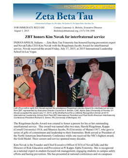 ZBT Honors Kim Novak for Interfraternal Service