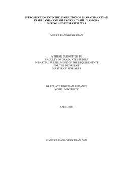 Introspection Into the Evolution of Bharathanatyam in Sri Lanka and Sri Lankan Tamil Diaspora During and Post Civil War