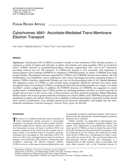 Cytochromes B561: Ascorbate-Mediated Trans-Membrane Electron Transport