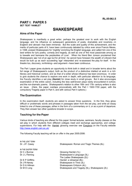 SHAKESPEARE Aims of the Paper