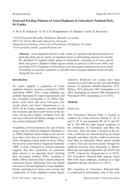 Food and Feeding Patterns of Asian Elephants in Udawalawe National Park, Sri Lanka