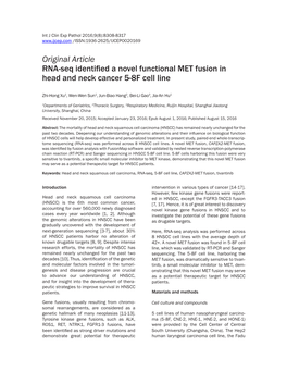 Original Article RNA-Seq Identified a Novel Functional MET Fusion in Head and Neck Cancer 5-8F Cell Line