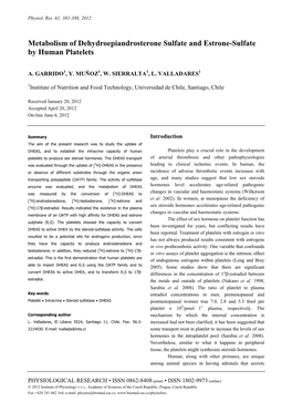 Metabolism of Dehydroepiandrosterone Sulfate and Estrone-Sulfate by Human Platelets