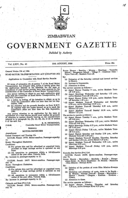 ZIMBABWEAN GOVERNMENT GAZETTE Published by Authority