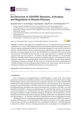 An Overview of ADAM9: Structure, Activation, and Regulation in Human Diseases