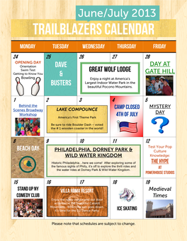 Trailblazers Calendar